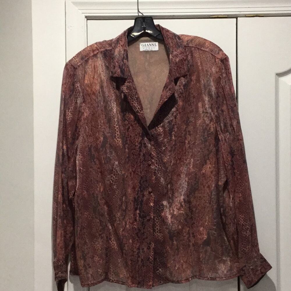 Gianni 22W Shimmer coral burgundy lined blouse NWT